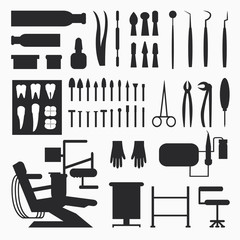 Set of dentist tools and equipments. Dental office, implants