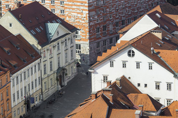 City of Ljubljana architecture and green landscape, capital of S