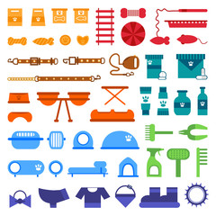 Accessories for pets. Sets of dry food and vitamin supplements  . Dog clothes  collars. Caring  fur animals  toys. Feeding bowls, containers  transporting   houses  living