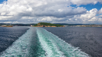 Wake of a cruise ship on the open ocean