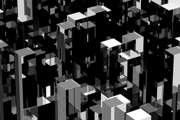 Abstract black and white city concept. 3d illustration.