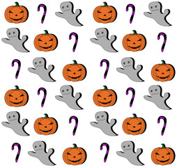Seamless pattern Pumpkin cartoon for Halloween card/wallpaper background. Vector Illustration.