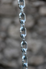 Closeup of a stainless steel chain with soldered links