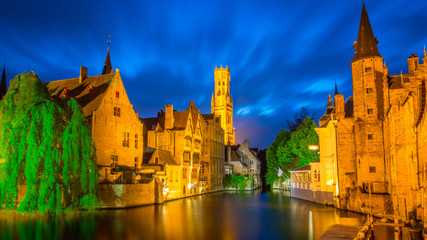 Fototapeta na wymiar Bruges, Belgium - Canal City like Venice Italy - Beautiful Long Exposure