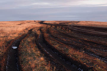 Naklejka premium Off-road thoroughfares in the chernozem steppe