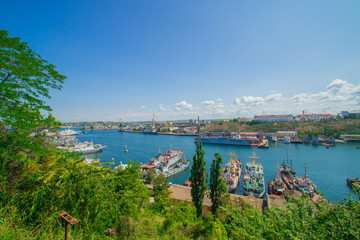 Fototapeta na wymiar Sevastopol view from the waterfront south of the bay