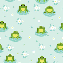 Obraz premium Seamless wallpaper green frog on a blue lake