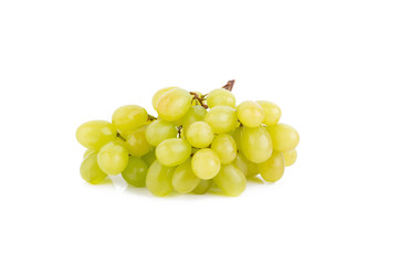 bunch of ripe green grapes on a white background