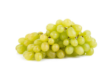 bunch of ripe green grapes on a white background