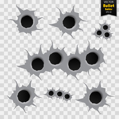 Bullet holes isolated. Vector illustration. Collection of bullet holes - stock vector - obrazy, fototapety, plakaty