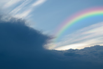 Naklejka na ściany i meble Blue sky cloud with rainbow