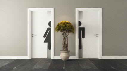 white restroom doors for male and female genders