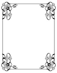 Shilouette flower frame. Design element for banners, labels, greeting cards and wedding invitations. Copy space. Vector template.