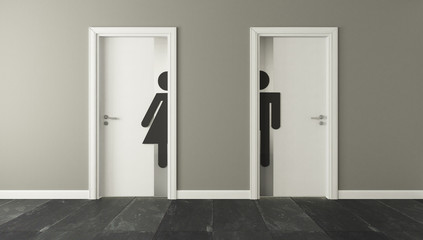 white restroom doors for male and female genders