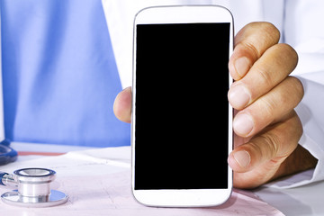 Doctor showing mobile phone