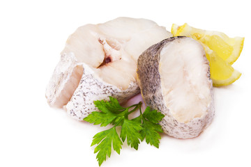 Hake pieces isolated on white