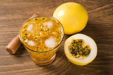 Passion Fruit Caipirinha of Brazil on wooden background