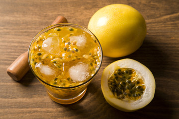 Passion Fruit Caipirinha of Brazil on wooden background