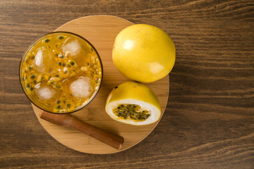 Passion Fruit Caipirinha of Brazil on wooden background