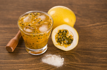 Passion Fruit Caipirinha of Brazil on wooden background