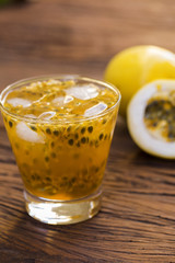 Passion Fruit Caipirinha of Brazil on wooden background