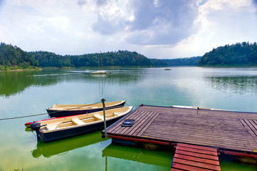 Boats at dock, Pilchowickie Lake, Poland