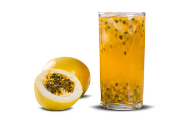 Fresh drink made with passion fruit Caipirinha on white backgrou