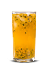 Fresh drink made with passion fruit Caipirinha on white backgrou