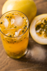 Passion Fruit Caipirinha of Brazil on wooden background
