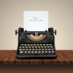 Black Vintage Typewriter On Wooden Table