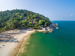 Aerial view of the beach with shallows Koh Phangan