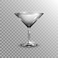 Glass goblet for martini cocktails. Isolated on transparent background. Vector illustration, eps 10.