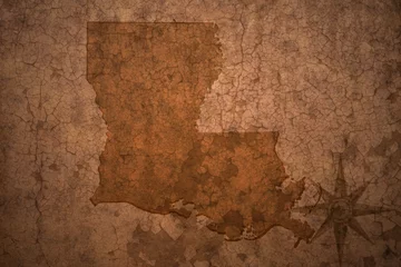 Wall murals Old dirty textured wall louisiana state map on a old vintage crack paper background