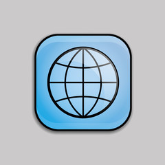 Globe earth vector icon on blue button. Vector illustration. Eps 10.