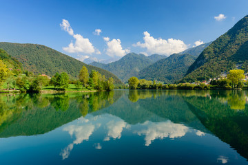 Naklejka na ściany i meble Beautiful natural landscape - the Soča river near the village of Most na Soci, Slovenia.