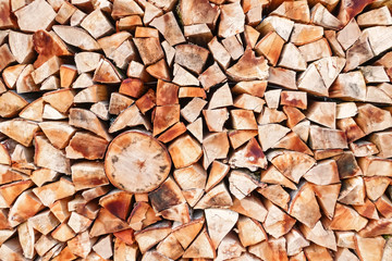 Stacked firewood background texture
