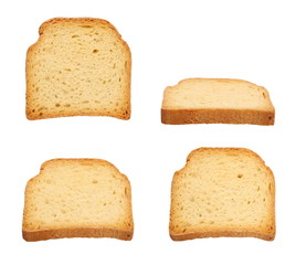 set fried toast isolated on white background, sweet rusks bread clipping path
