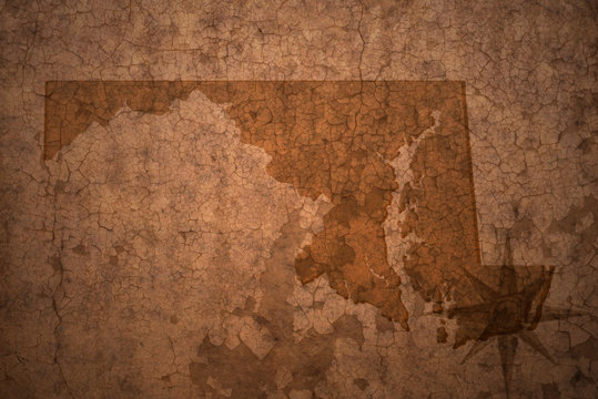 Maryland State Map On A Old Vintage Crack Paper Background