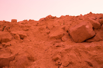 Fototapeta premium The surface of Mars. Deserted terrestial planet in orange colors