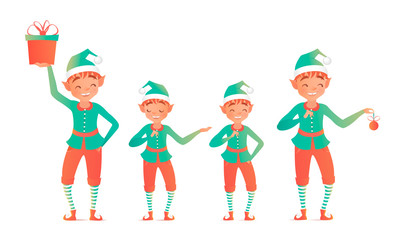 Set of cute christmas elves. Vector illustration. Little child