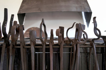 Old tools of a historic blacksmith in Hungary