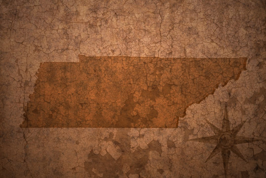 tennessee state map on a old vintage crack paper background