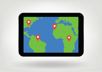 location pins on map on tablet display illustration