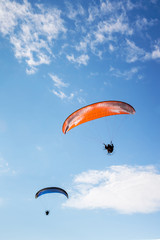 paratrooper parachute on sky.