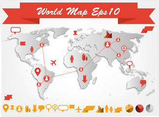 world map infographic illustration - web icon collection