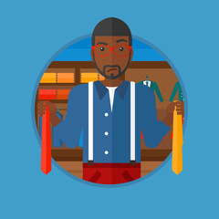 Customer choosing necktie vector illustration.
