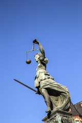 Justitia - Lady Justice sculpture on the Roemerberg square