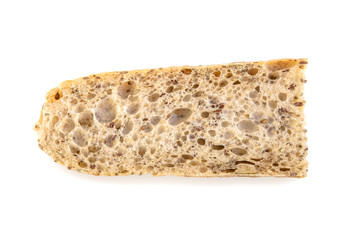 Piece of fresh homemade Alpine Baguette isolated over white.