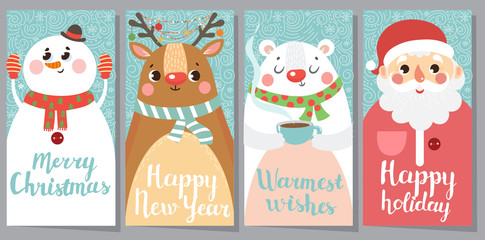 Obraz na płótnie Canvas Set of Christmas and New Year greeting cards. Vector illustration.