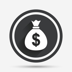 Money bag sign icon. Dollar USD currency.